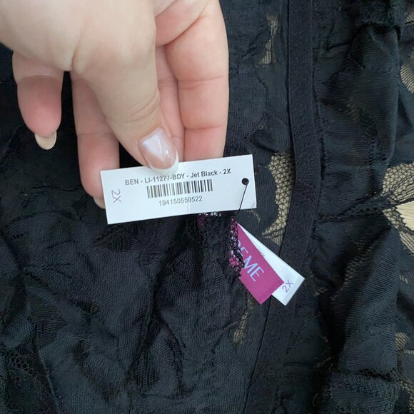 NWT Adore Me Esme Unlined Thong Bodysuit Lingerie Halter Lace Black Size 2X - Picture 7 of 7